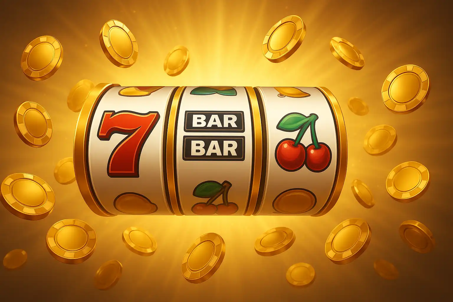 Colorful slot reels and casino chips representing the Casa Casino slots library